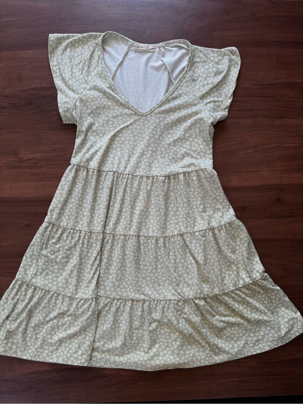 Altar’d Women's Sage Floral Tiered V-Neck Dress-XS